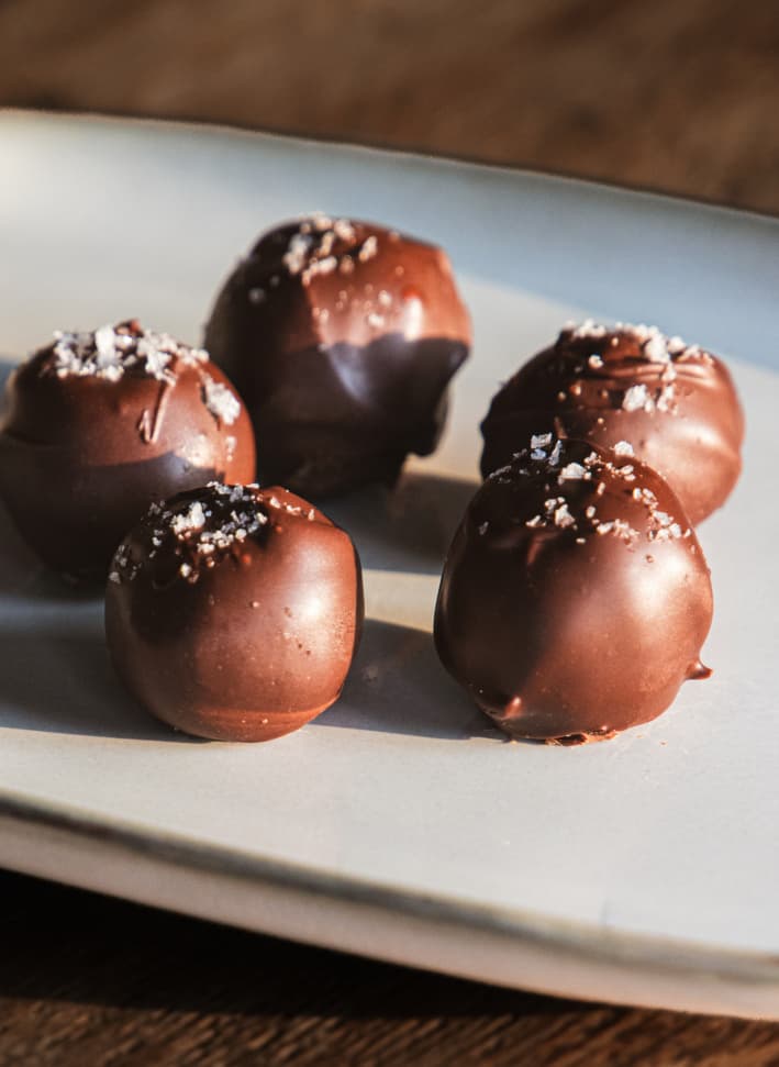 Chocolate truffles on a plate